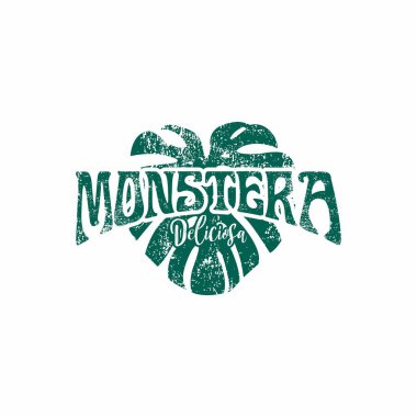 Monstera Leaf Grunge Vector Logo Tasarımı. Yaprak Simgesi
