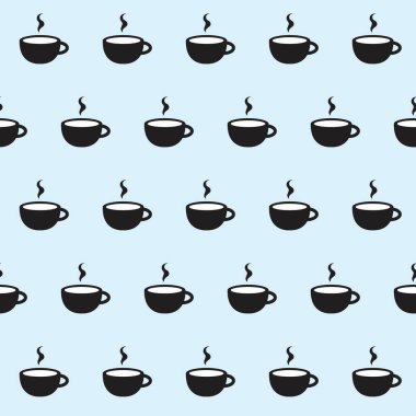 Kahve çekirdekleri ve fincanlarla kusursuz bir arka plan. Vektör illüstrasyonu.