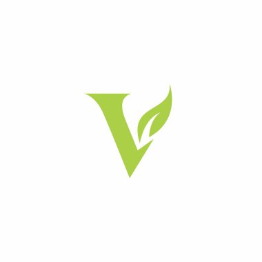 V harfi ve Yaprak Vektörü İllüstrasyonu. V Büyüme Logosu