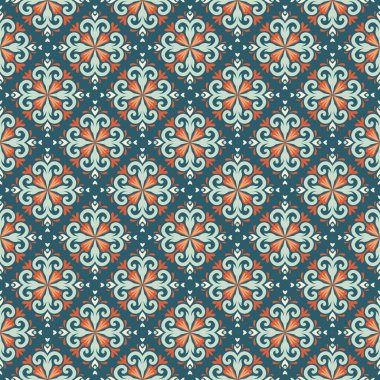 Seramik Döşeme Şablonu Vintage. Akdeniz porselen çömleği. Etnik halk süsleri. Meksika Talavera, Portekiz Azulejo