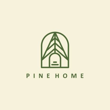 Pine Home Line Logo Vektörü İllüstrasyonu