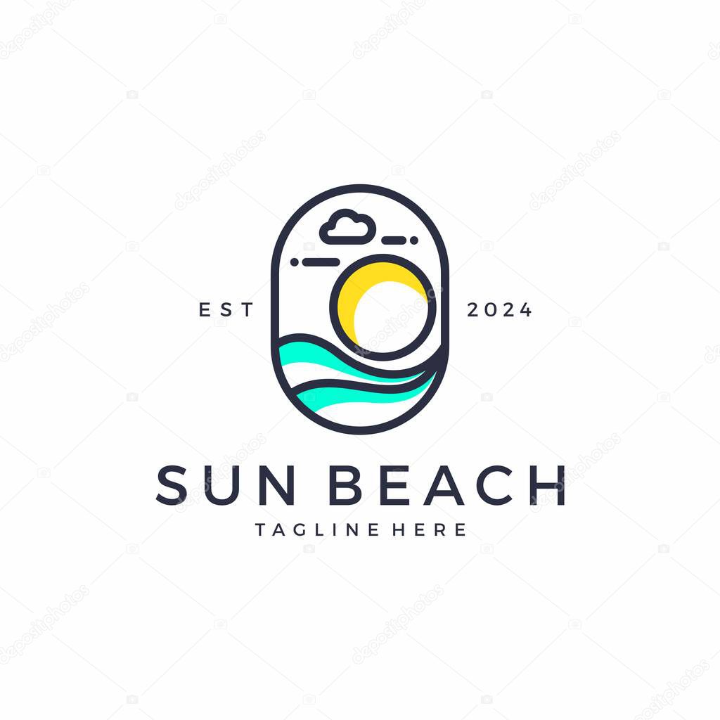 Sun Beach Logo Vector. Sunshine Icon Design. Sunset Logo