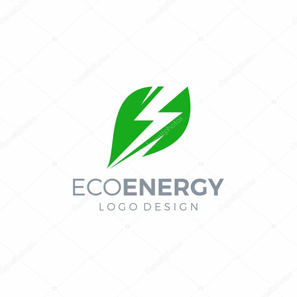 Eco Energy Logo Design. Thunder Leaf Icon
