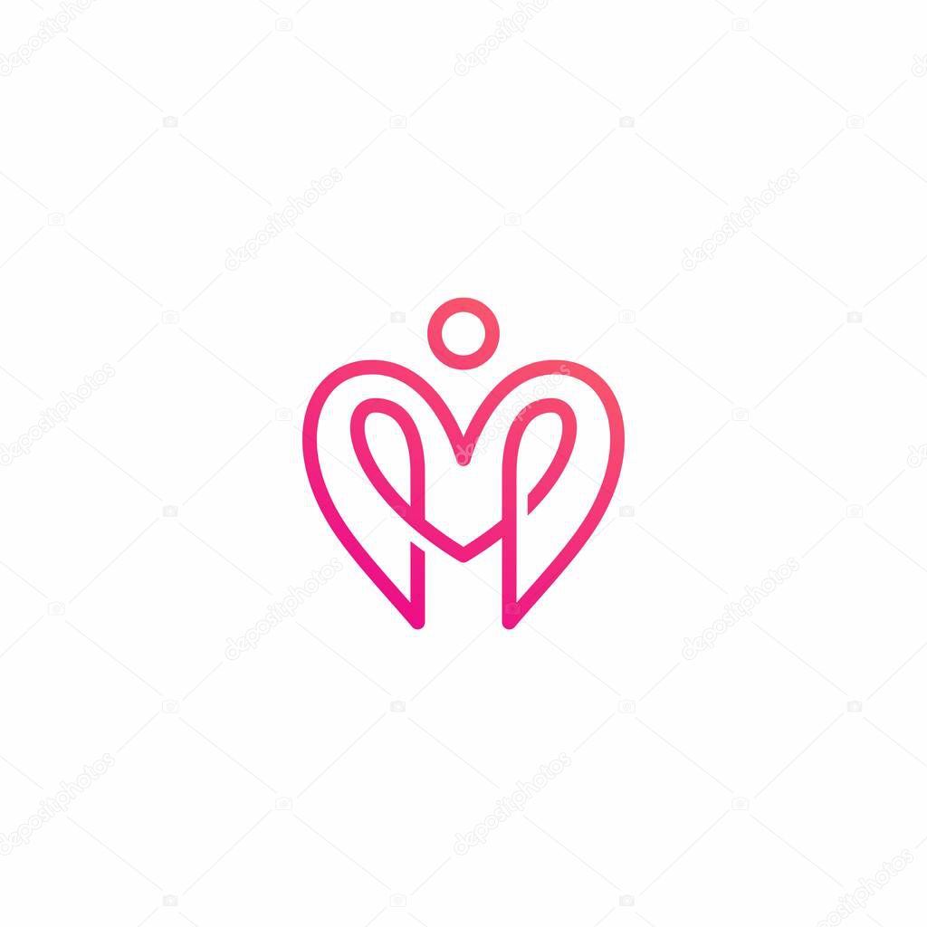 Love People Line Logo Vector. M Love Logo