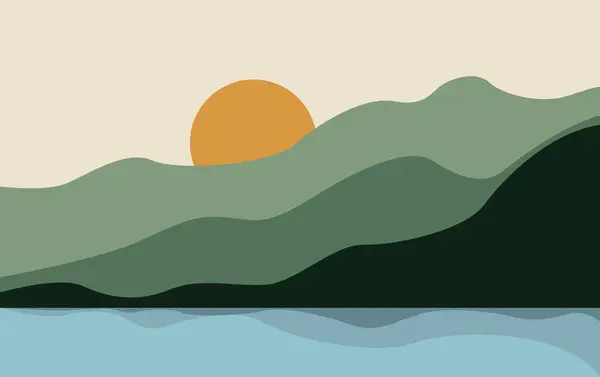 Güneş Vektörü Arkaplanlı Dağ ve Plaj