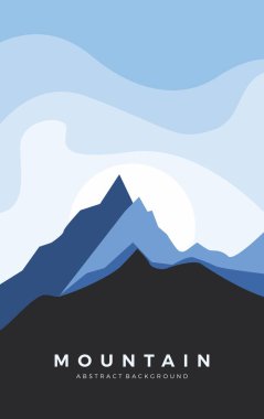 Dağ Vektörü Sanat İllüstrasyonu. Poster Tasarımı için Mavi Dağ Arkaplanı