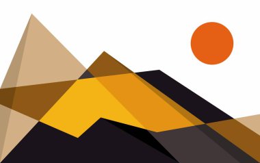 Güneşli Dağ Soyut Duvar Sanatı Manzarası Geometrik Tasarım Vektörü Arkaplanı