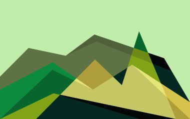 Renkli Yeşil Arkaplan ile Geometrik Dağ Manzarası Sanat Tasarımı