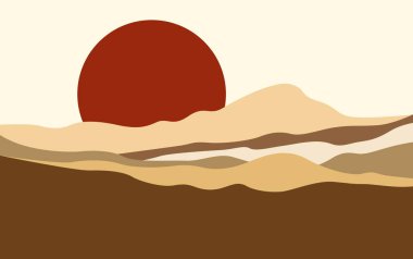 Desert Sun Soyut Dağ Vektörü. Basit Dağ ve Güneş Arkaplanı Özeti.