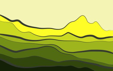 Dağ minimum arka plan vektörü. Yeşil renk tasarımlı soyut manzara tepeleri