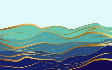 Dalgalı Stili ve Altın Çizgili Sanat Arkaplanı olan Dağ Soyutu