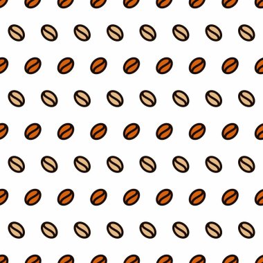 Kahverengi kahve çekirdekleri beyaz arka planda izole edilmiş. Kusursuz Desen Vektörü