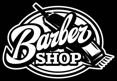 Berber dükkanı reklam şablonu. Bir tabela için kaligrafik yazı. Vektör tek renkli illüstrasyon.