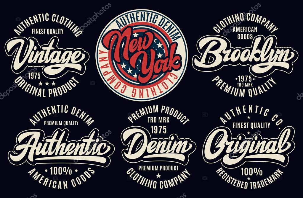 Set of templates for vintage badges with calligraphic inscriptions. for sticker design. Color vector illustration.