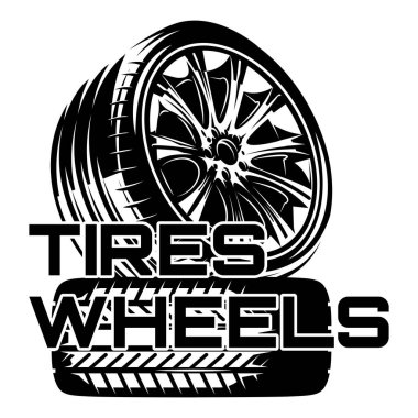 İki spor tekerli tasarım için vektör şablonu. Tekerlek ve lastik dövmeli şık sporlar. tek renkli illüstrasyon.