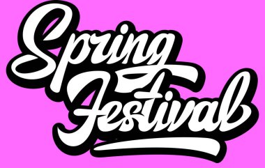 Pembe arka planda Bahar Festivali için şık bir yazı. Vektör renk çizimi. Tasarım şablonu.