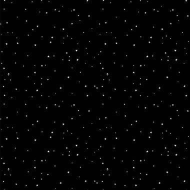 Siyah gökyüzünde tek renkli yıldızların olduğu kusursuz bir arkaplan. Arkaplan tasarımı için vektör şablonu.