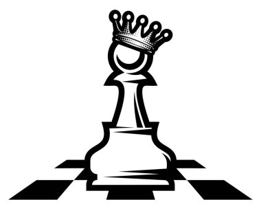 Satranç sahasında taçlı bir piyon. Vektör şablonu. Tasarım elementi.