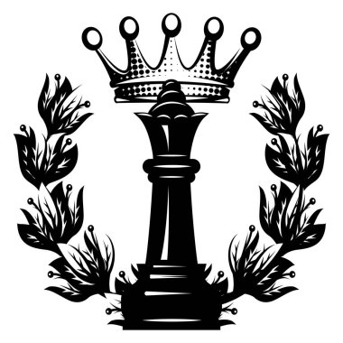 Chess queen with crown and wreath. Vector monochrome image as a template for design. clipart