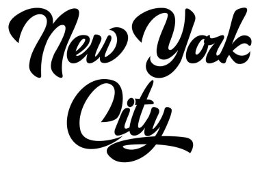 New York City beyaz bir arkaplanda zarif siyah el yazısı ile yazılmış klasik ve zamansız bir görünüm yaratıyor.