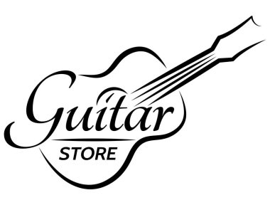 Müzik Dükkanları ve Enstrüman Perakendecileri için Tek Renkli Tasarım ve Şık Tipografi içeren Zarif Gitar Mağazası Logosu.