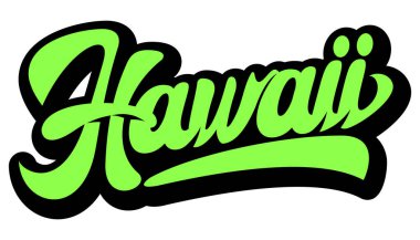 Canlı Yeşil Hawaii logosu stil tipografisi ve kalın ana hatlarıyla.