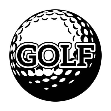 Golf topu ve yazıtla tek renkli vektör tasarımı şablonu.