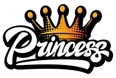Kaligrafik yazı ile renk vektör çizimi Prenses ve altın taç.