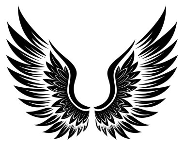 Tek renkli kanatlara sahip bir kuşun stilize tasarımı.