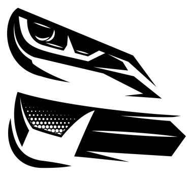 Keskin çizgileri ve karmaşık detayları olan araba farlarının cesur ve dinamik bir çizimi çarpıcı ve fütüristik bir görünüm yaratır..