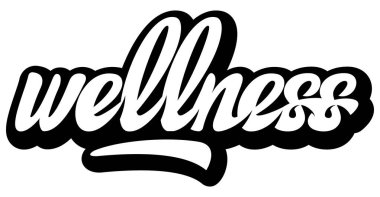 Koyu hatları ve zarif kıvrımları olan, siyah-beyaz Sağlıklı kelimesinin graffiti tarzı el yazması tipografisi..