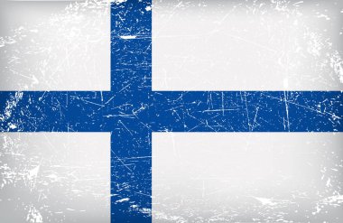 Klasik grunge, sıkıntılı yüzey etkisi ve beyaz arka planda aşınmış mavi İskandinav haçı ile Finlandiya ulusal bayrağını dokudu.