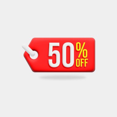 % 50 indirimli etiket simgesi 3d kırmızı