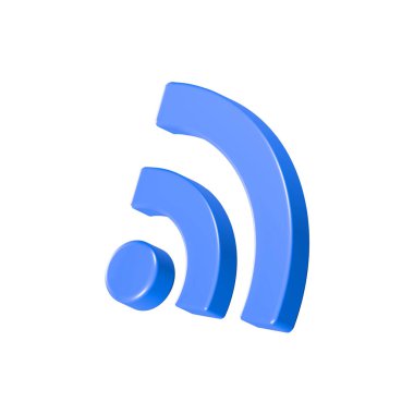 Beyaz arkaplanda 3D mavi RSS simgesi izole edildi. 3d oluşturma