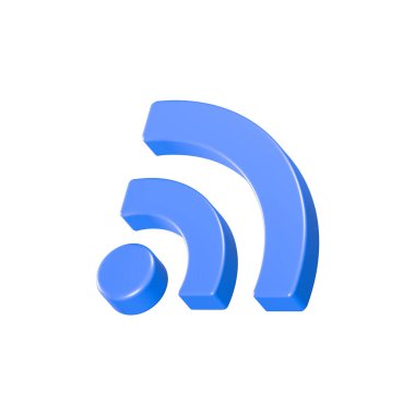 Beyaz arkaplanda 3D mavi RSS simgesi izole edildi. 3d oluşturma