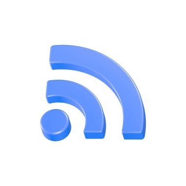Beyaz arkaplanda 3D mavi RSS simgesi izole edildi. 3d oluşturma