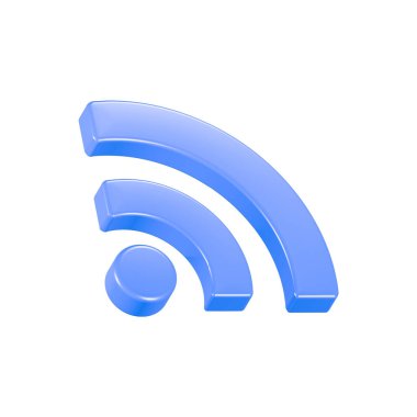 Beyaz arkaplanda 3D mavi RSS simgesi izole edildi. 3d oluşturma