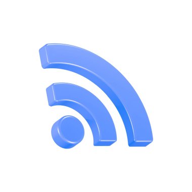 Beyaz arkaplanda 3D mavi RSS simgesi izole edildi. 3d oluşturma