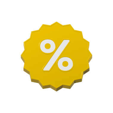 Beyaz arkaplandaki yüzde indirim işareti 3D alışveriş etiketi yüzdesi