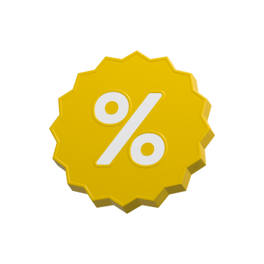 Beyaz arkaplandaki yüzde indirim işareti 3D alışveriş etiketi yüzdesi