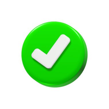 Beyaz arkaplanda 3d işaretleme simgesi izole edildi. Sağ için kontrol listesi düğmesi seçimi, başarı, tik seçimi