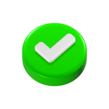 Beyaz arkaplanda 3d işaretleme simgesi izole edildi. Sağ için kontrol listesi düğmesi seçimi, başarı, tik seçimi