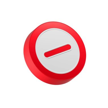 Eksi matematik sembolü 3d simgesi. Düz çizgi kare ve yuvarlak çerçevede yoksunluğun, kaybetmenin veya çıkarmanın sembolü