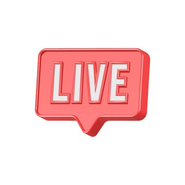 3D canlı yayın simgesi. Yayın, canlı yayın veya çevrimiçi yayın. Sosyal medya konsepti. Televizyon şablonu, online kanal, canlı flaş haber