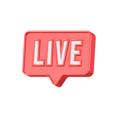 3D canlı yayın simgesi. Yayın, canlı yayın veya çevrimiçi yayın. Sosyal medya konsepti. Televizyon şablonu, online kanal, canlı flaş haber