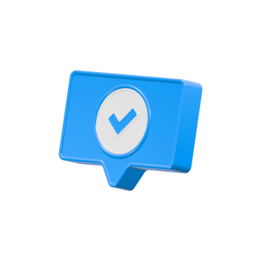 Sohbet veya düşünme balonunda 3D mavi kene işareti. Sosyal medya tebligatı. Doğrulama, seçim sembolü, güvenli hesap