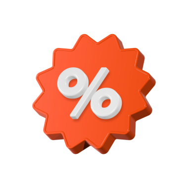 Yüzde ile etiketlendi, 3D indirim sembolü. Uygulama simgesi