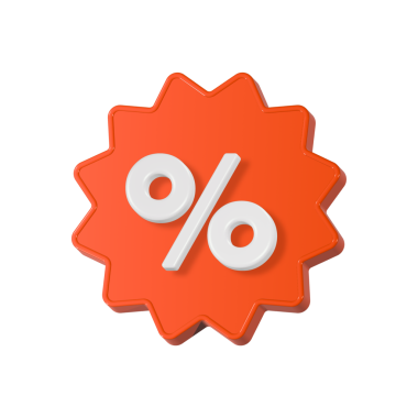 Yüzde ile etiketlendi, 3D indirim sembolü. Uygulama simgesi