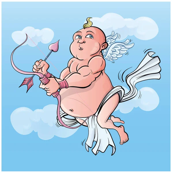 Cartoon Cupid Preparing His Arrow Love Vector Illustration — Stock Vector