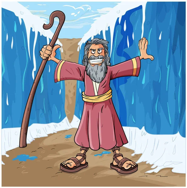 Cartoon Vector Illustration Moses Parting Red Sea — Stock Vector